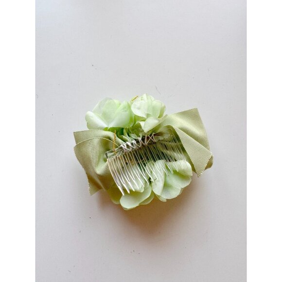 Vintage Green Grosgrain Ribbon Faux Floral Barrette Hair Clip - Picture 2 of 5